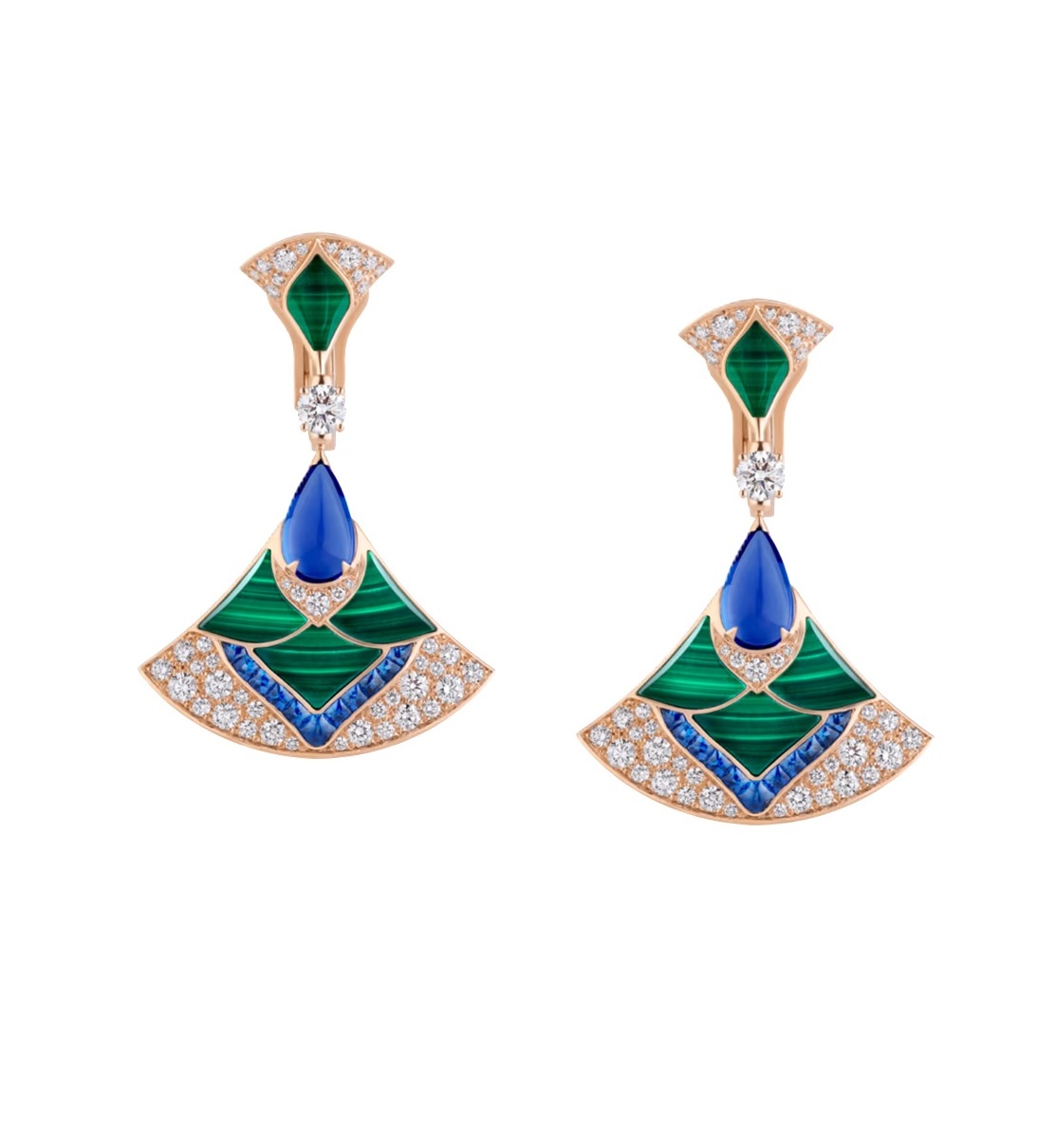серьги bvlgari divas dream с малахитом, бриллиантами и сапфирами