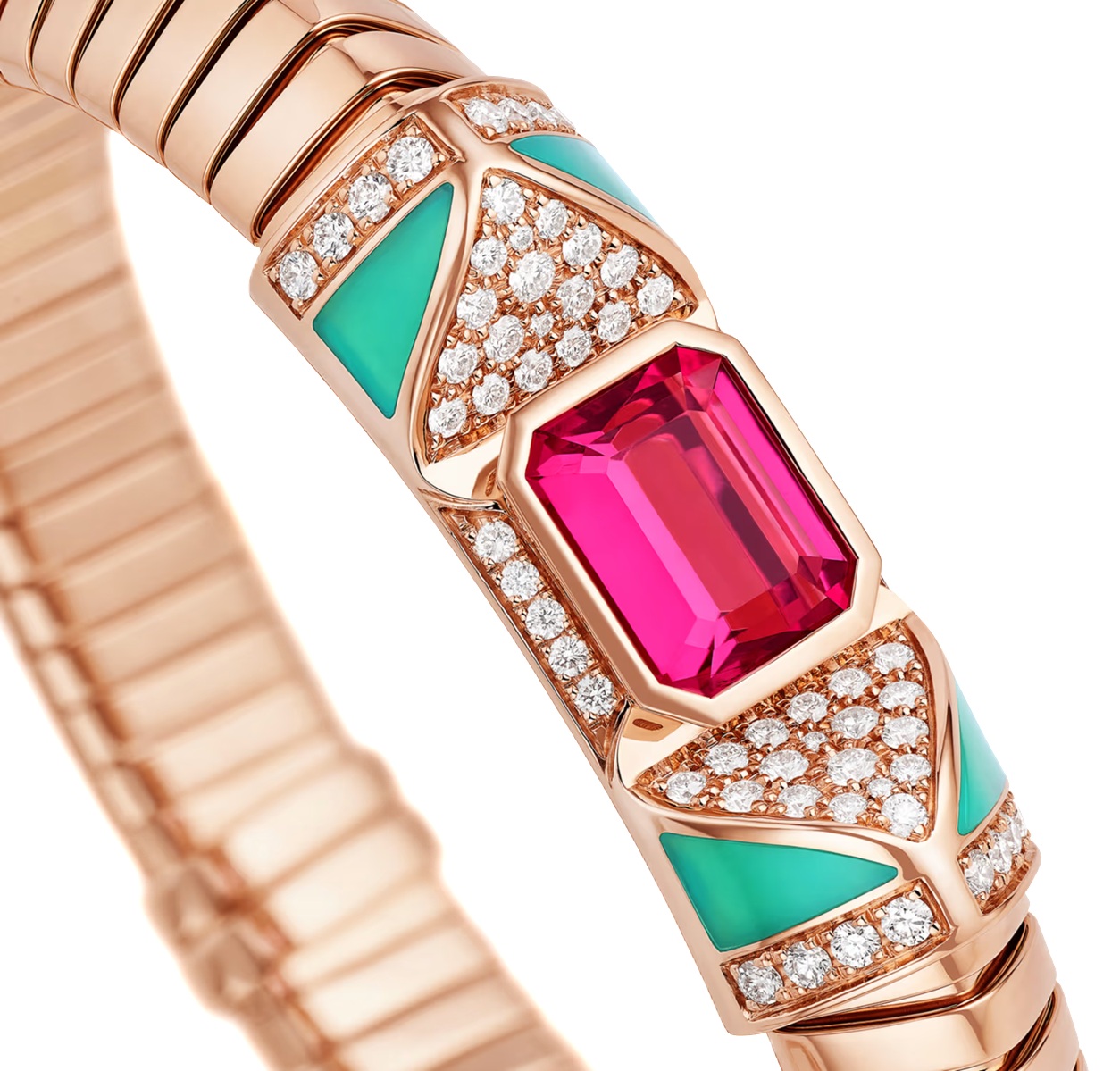 браслет bvlgari tubogas с рубеллитом, хризопразом и бриллиантами 
