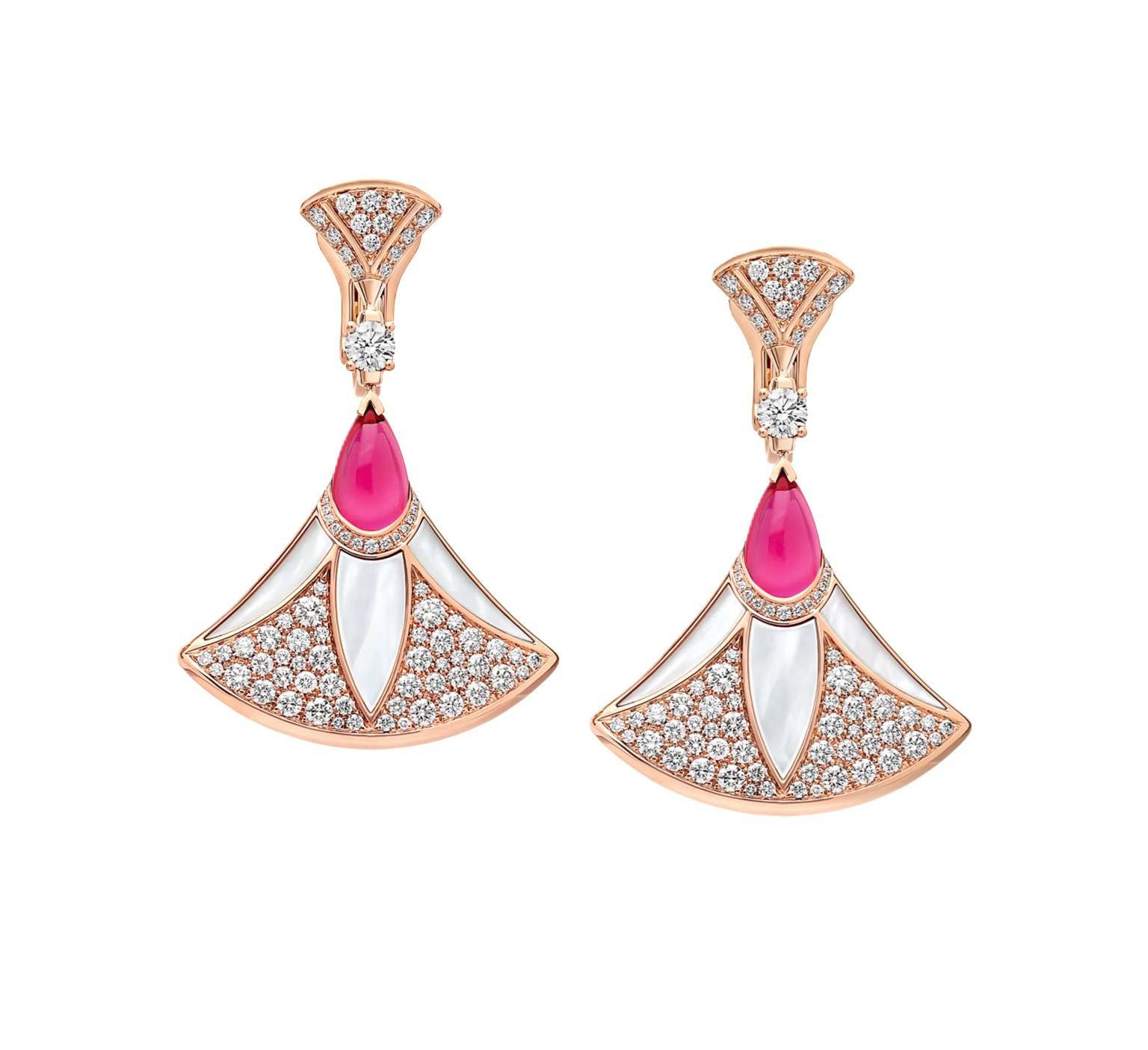 серьги bvlgari divas dream c перламутром, бриллиантами и рубеллитами
