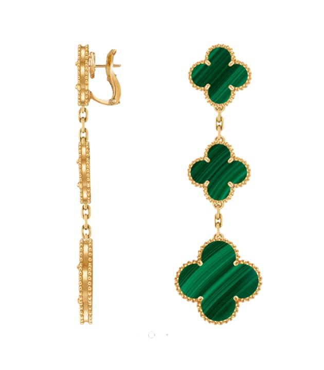серьги van cleef & arpels magic alhambra из розового золота с малахитом