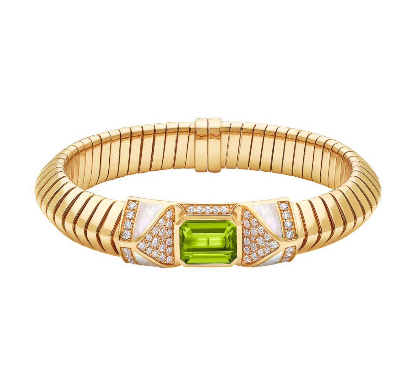 браслет bvlgari tubogas с турмалином, бриллиантами и перламутром