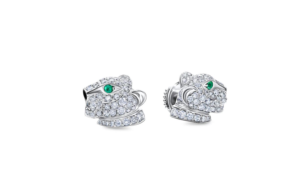 серьги пусеты panthere de cartier c бриллиантами и изумрудами 0,035 ct
