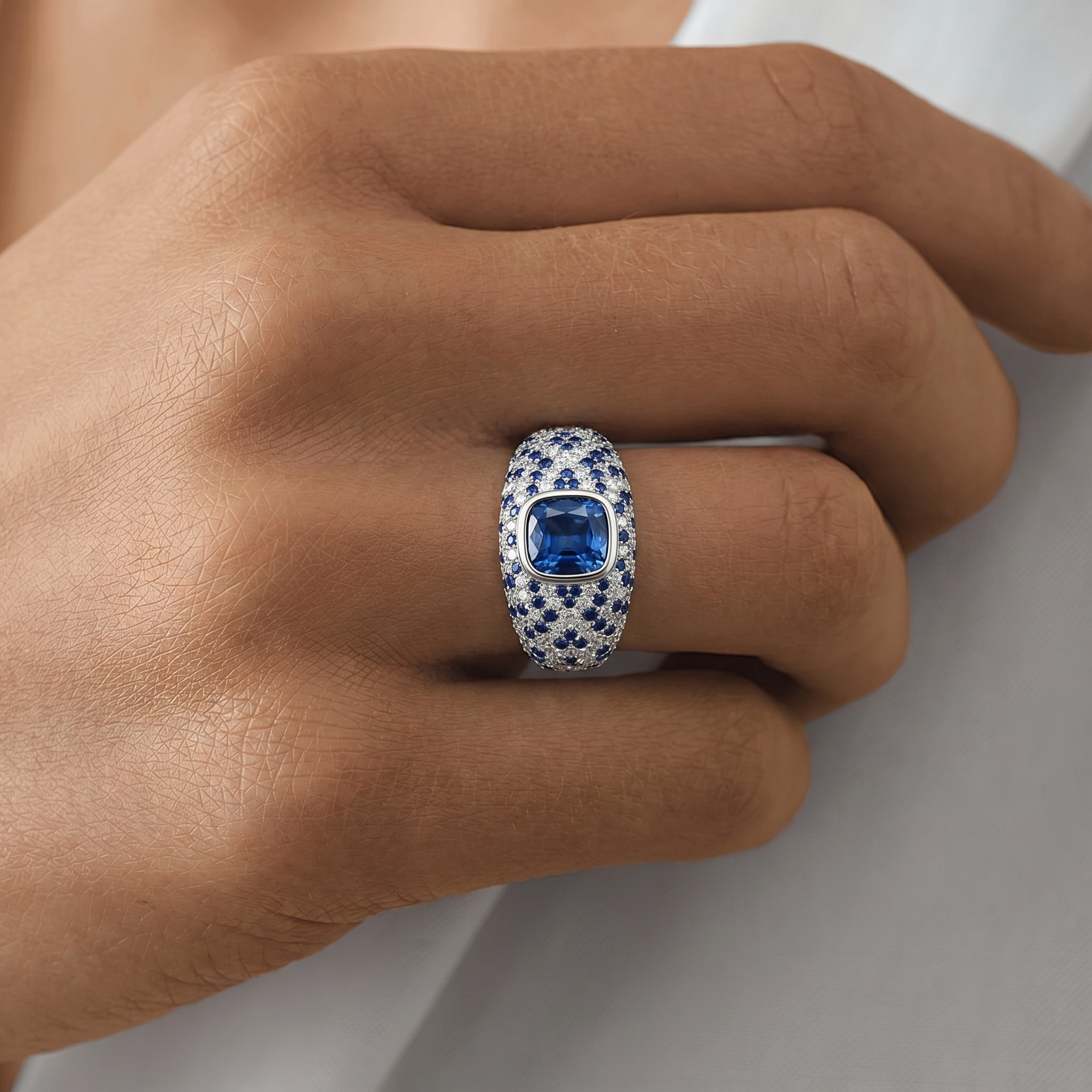 кольцо из белого золота с сапфирами 1.6 ct и бриллиантами 0.88 ct