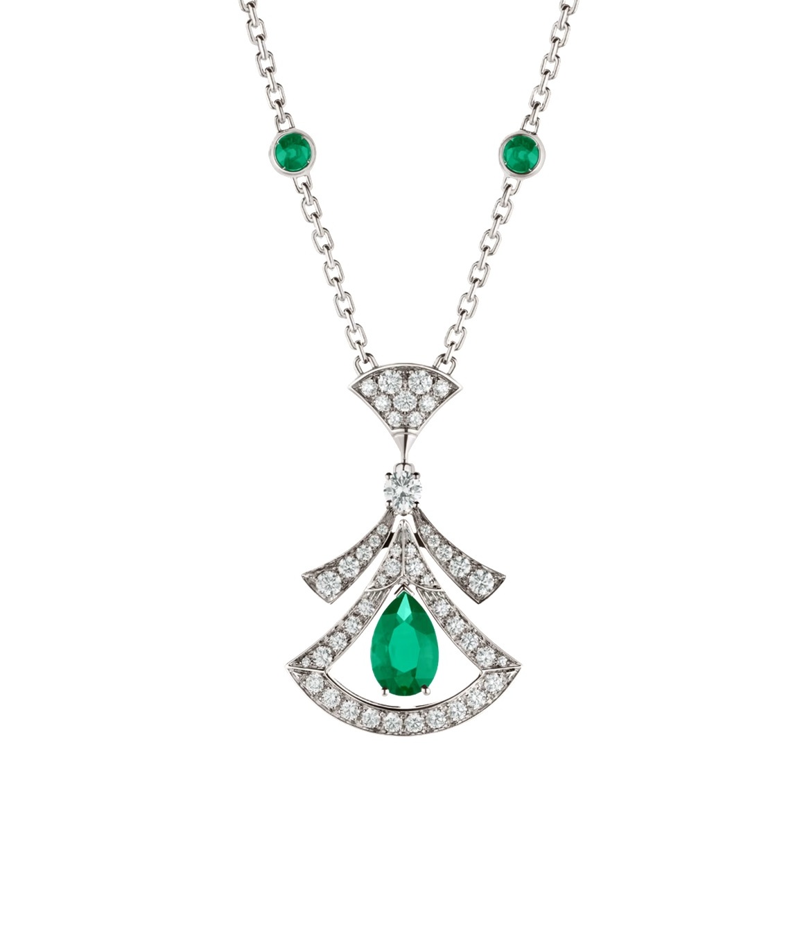 колье bvlgari divas dream белое золото с изумрудами и бриллиантами 0.86 ct. 
