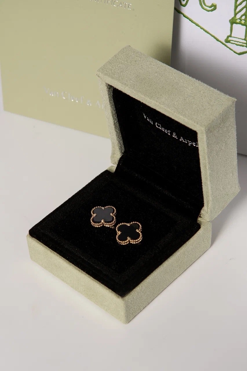 серьги van cleef & arpels vintage alhambra с ониксом