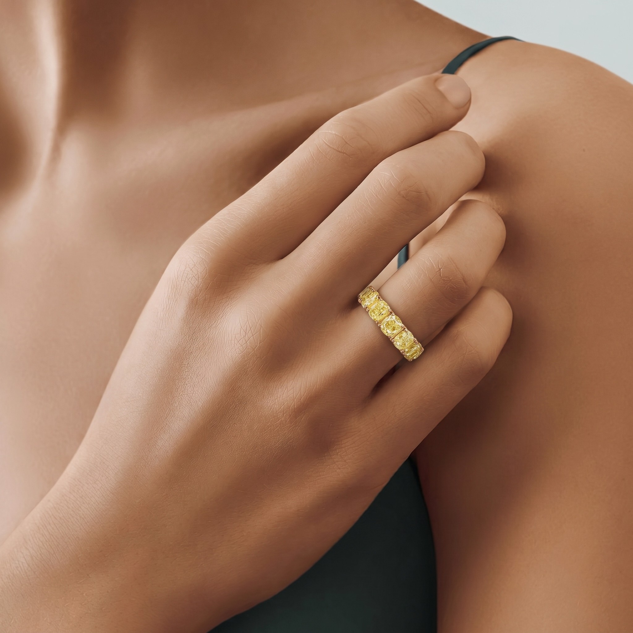 кольцо дорожка из желтого золота с желтыми бриллиантами 11.09 ct