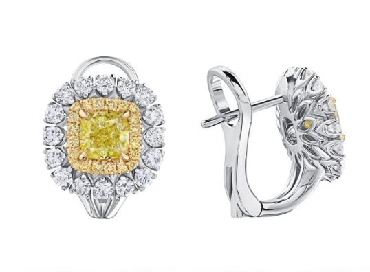 серьги с желтыми бриллиантами 1,63 ct и белыми бриллиантами