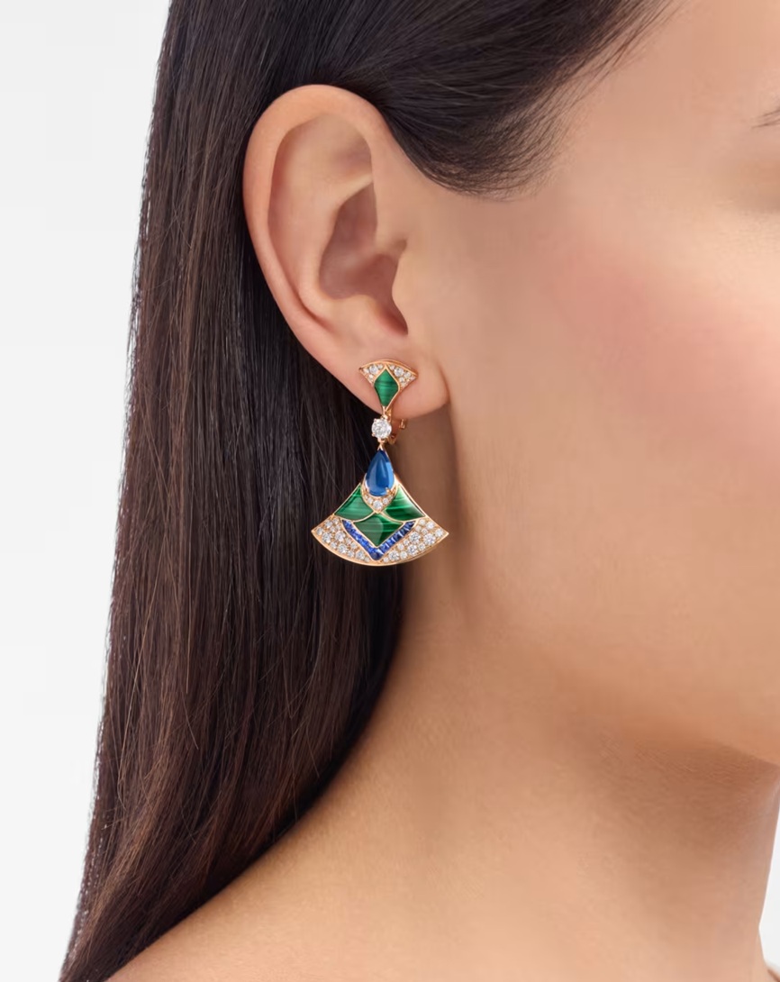 серьги bvlgari divas dream с малахитом, бриллиантами и сапфирами