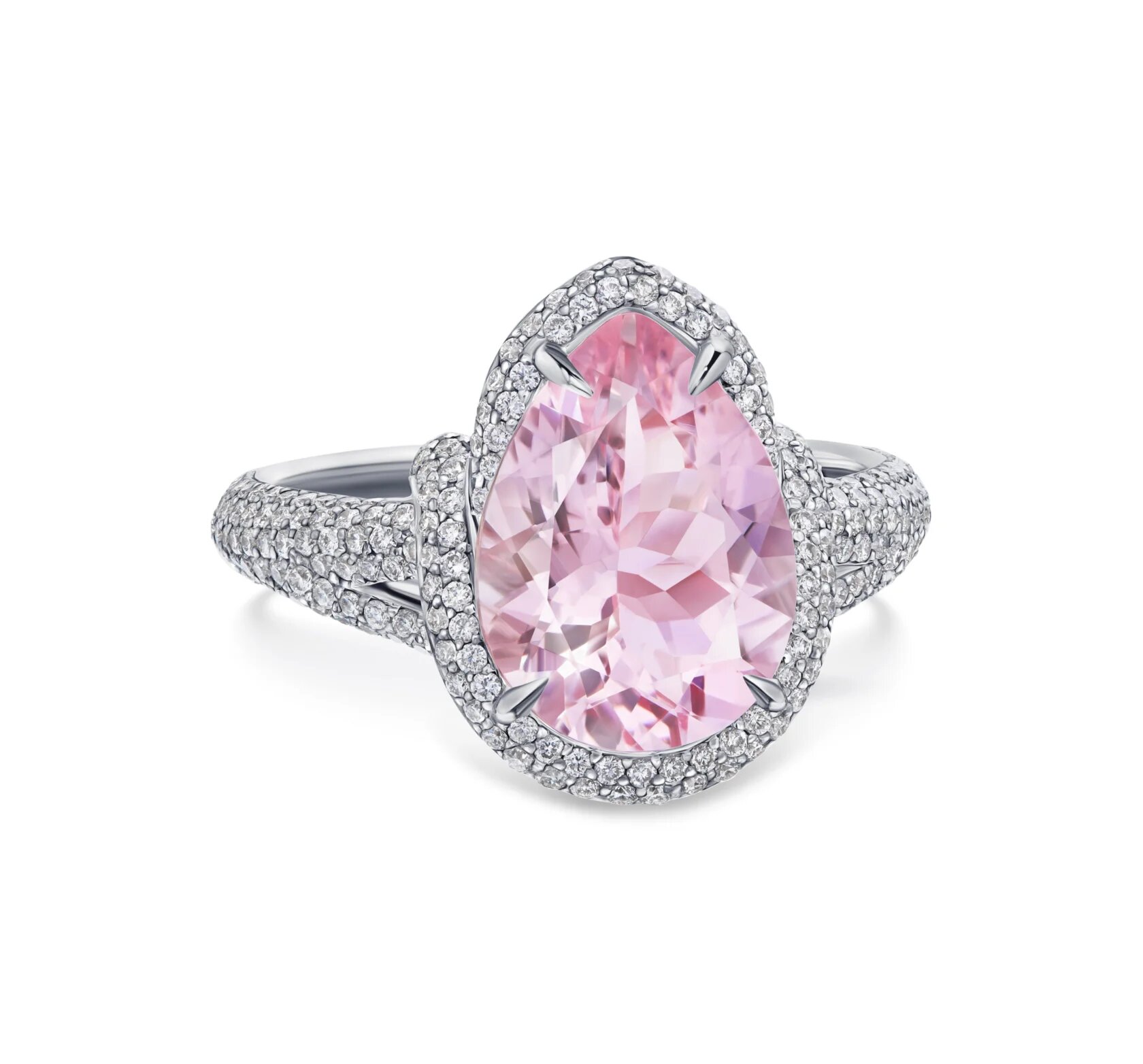 кольцо из белого золота с морганитом 3.11 ct и бриллиантами 0.08 ct