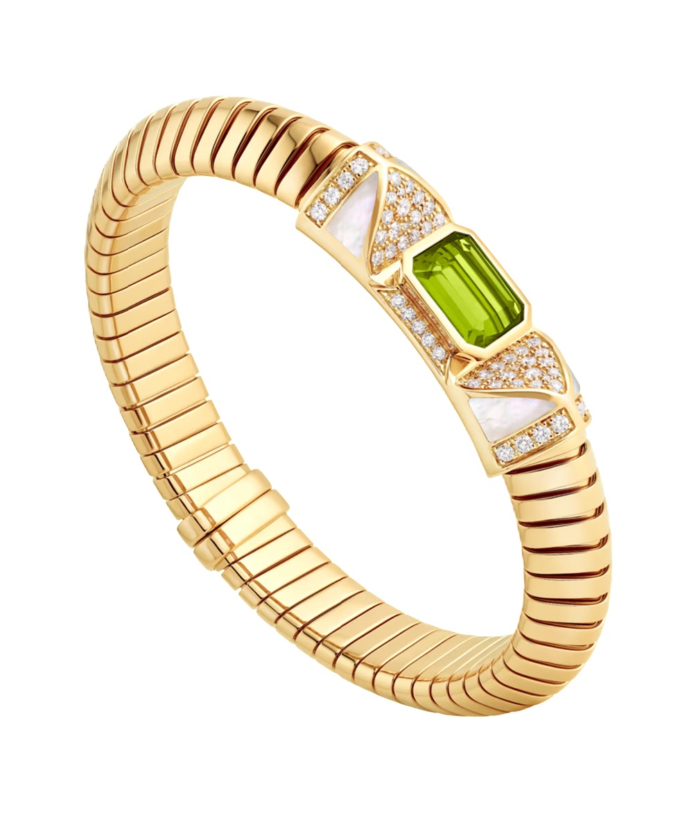 браслет bvlgari tubogas с турмалином, бриллиантами и перламутром