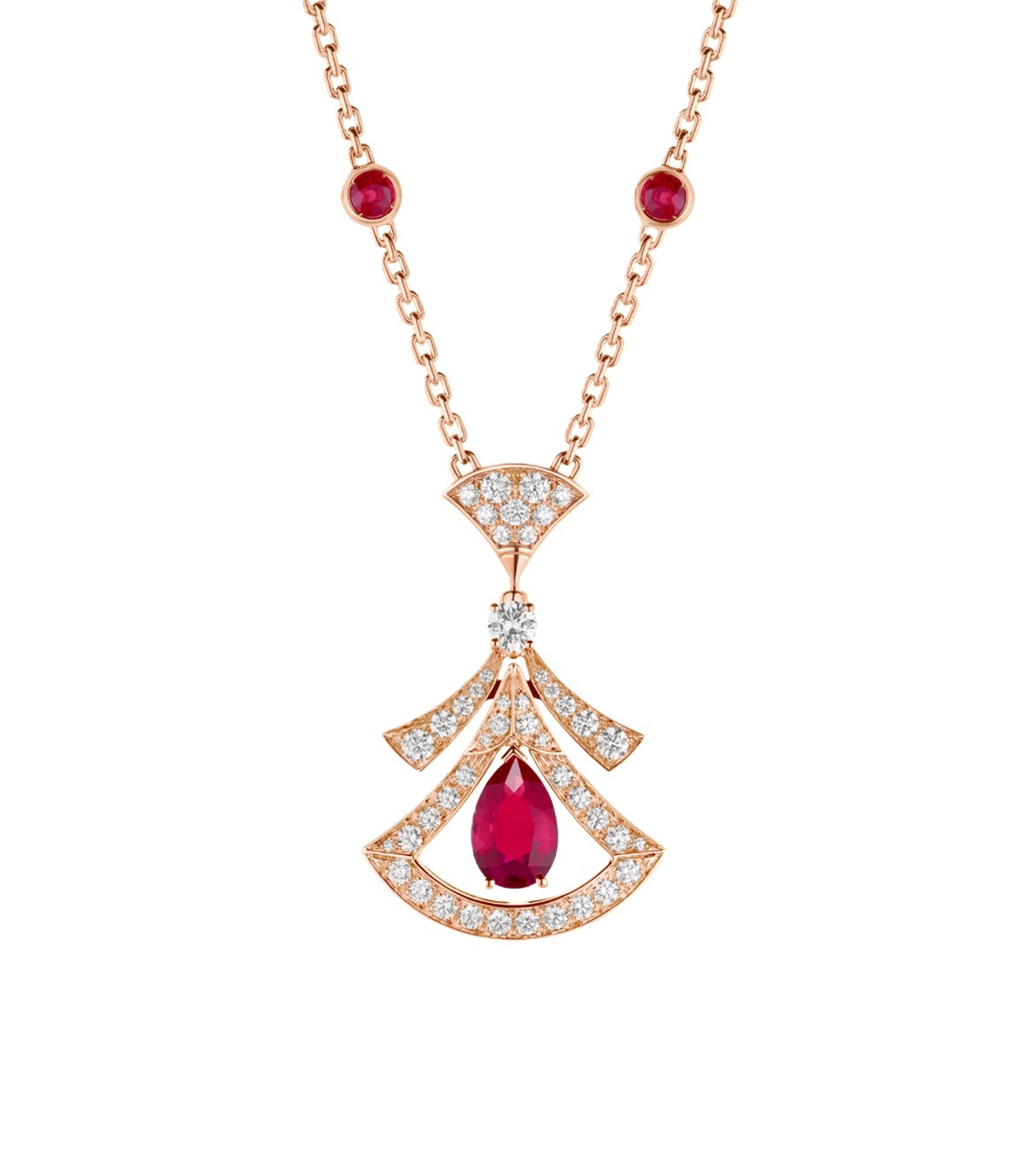 колье bvlgari divas dream розовое золото с рубинами и бриллиантами 0.86 ct. 