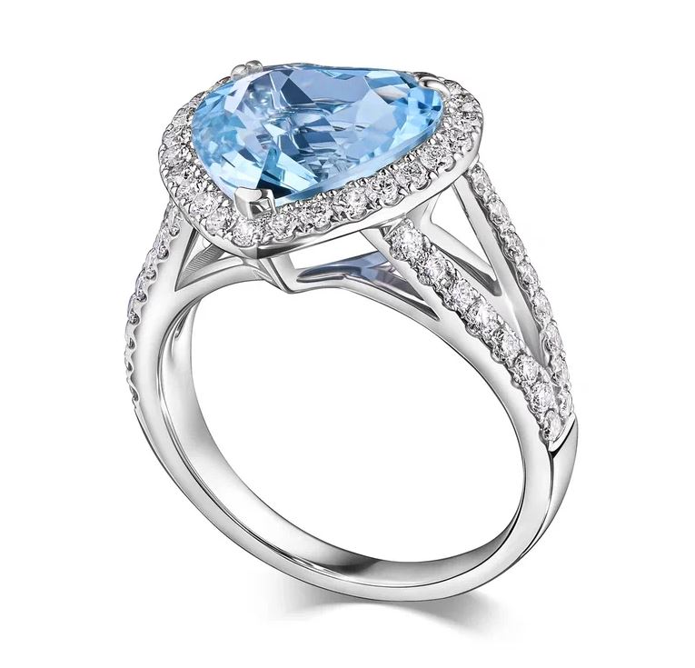 кольцо с аквамарином 4,13ct. и бриллиантами