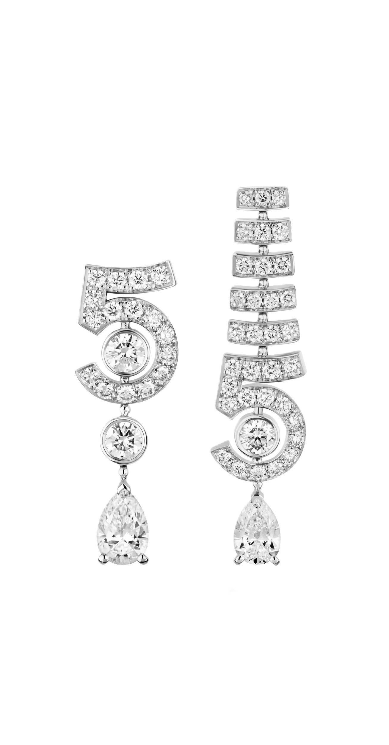 серьги chanel n°5 drop asymmetrical с бриллиантами 3.10 ct.
