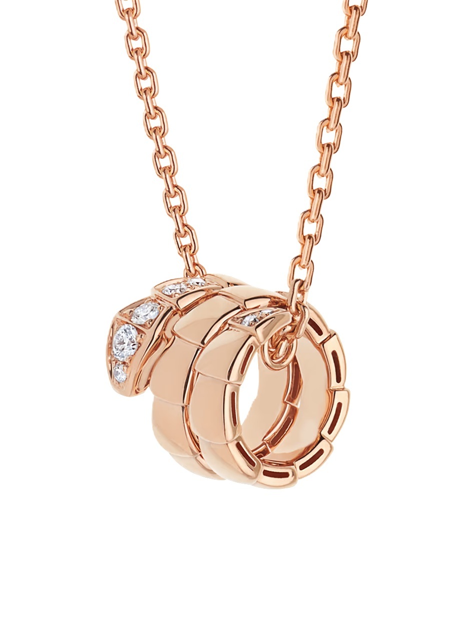 колье bvlgari serpenti viper розовое золото с бриллиантами 0.13 ct. 