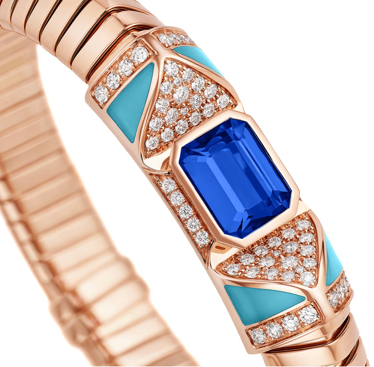 браслет bvlgari tubogas с танзанитом, бирюзой и бриллиантами 
