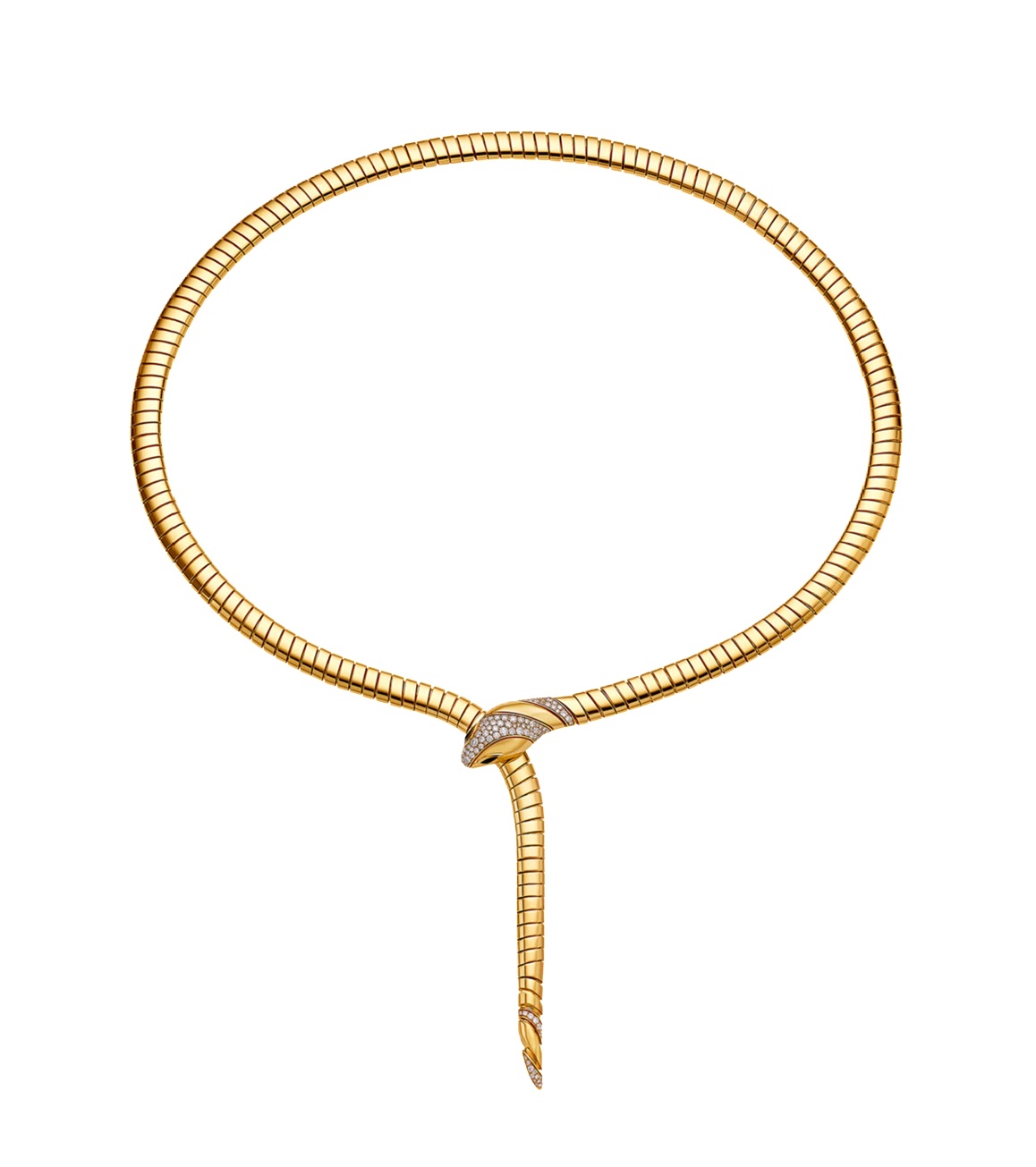 колье serpenti tubogas желтое золото с бриллиантами 0.46 ct.