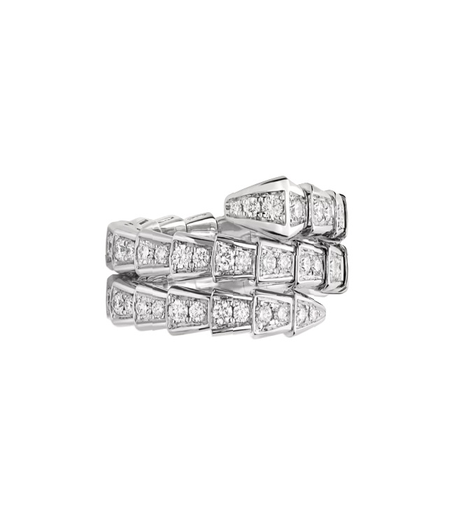 кольцо bvlgari serpenti с бриллиантами в белом золоте