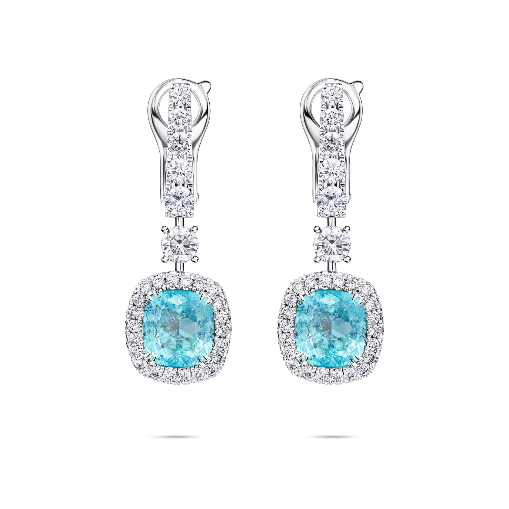 серьги с турмалинами параиба 4,07 ct и белыми бриллиантами